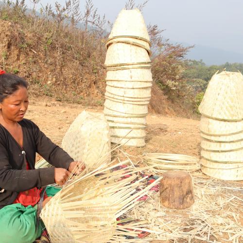 Bhujel woman in traditional bamboo weaving business (cred. Srijana Baral)