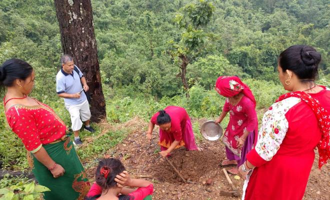 Bhujel women in the forest